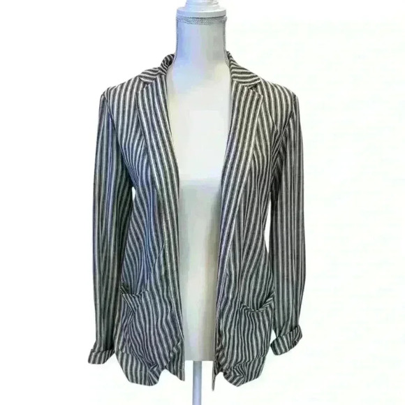 JACK by BB Dakota Grey and White Stripped Girlfriend Open Jacket - Size XS - Picture 1 of 5